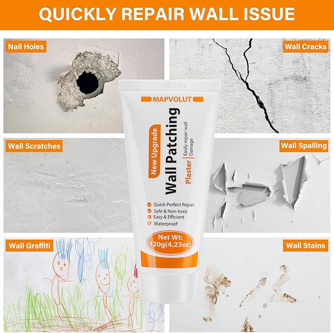 MAPVOLUT Drywall Repair Kit, 2 Pack Wall Mending Agent with 2 Scraper, Proective Gloves, Quick and Easy Solution to Fill The Holes and Crack for Home Wall, Plaster Wall Dent Repair