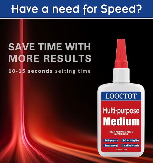 LOOCTOT 60g(2.12 oz) Medium CA Glue Premium Adhesive. All Purpose,Quick Drying Super Glue, for Wood, Metal, Model Kit, Home Repair, DIY.Quick-Dry Waterproof Clear