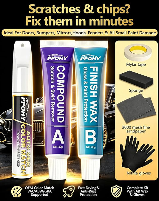 Wind Chill Pearl Tricoat(089) Touch Up Paint Pen for Toyota with A/B Wax-PPOHY OEM Exact Match,Complete Scratch Repair Kit,Quick Dry 2-In-1 Tip / Brush,Anti-Rust Waterproof Paint for Camry,Corolla,RAV4,Highlander