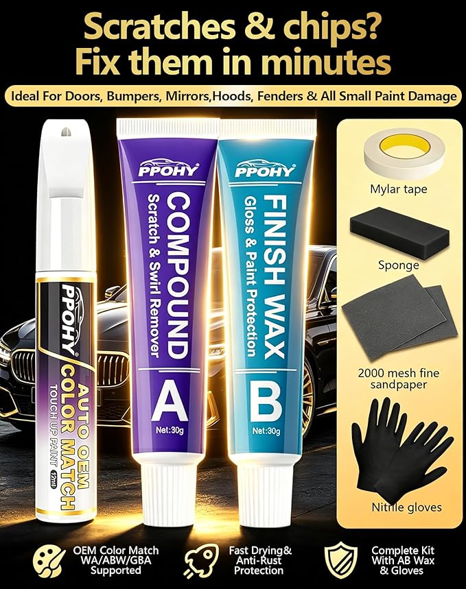 Blizzard Pearl Tricoat(070) Touch Up Paint Pen for Toyota with A/B Wax-PPOHY OEM Exact Match,Complete Scratch Repair Kit,Quick Dry 2-In-1 Tip / Brush,Anti-Rust Waterproof Paint for Camry,Corolla,RAV4,Highlander