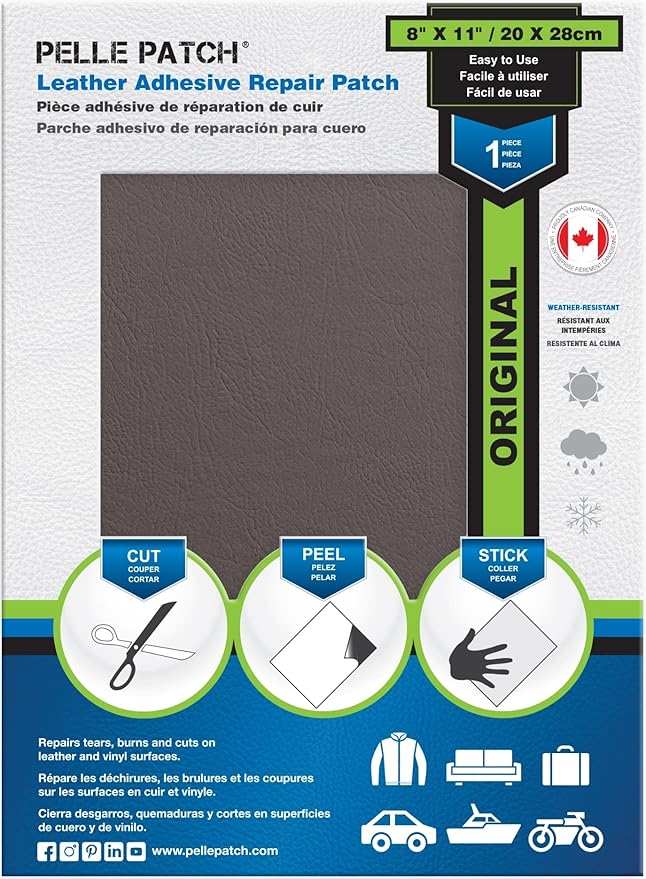 Leather Patch for Car Seat Repair - 25 Colors Available - Original 8x11 - Brown-Grey