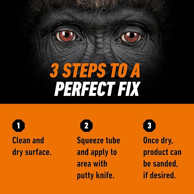 Gorilla All Purpose Wood Filler, White, Wood Filler, 6 Ounce Tube (Pack of 1) - Water Resistant for Indoor or Outdoor Projects and Repairs