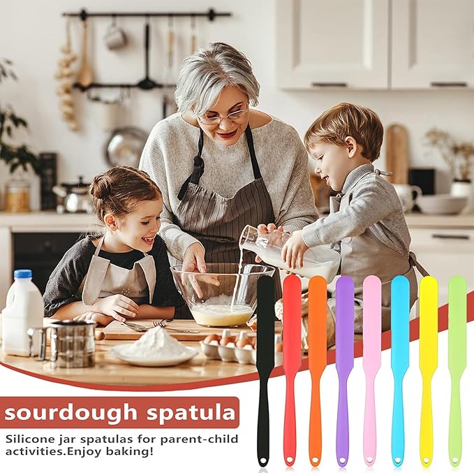 8 Pcs Silicone Wax Spatula with Long Handle for Kitchen Baking, Waxing Tools & Jar Blender Accessories Small Rubber Scraper for Butter Jam Cream Cake Spreaders Tnkcter
