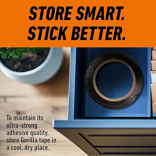 Gorilla Duct Tape, Black Tape, 1.88" x 50 yd (Pack of 1) - Heavy Duty and Weather Resistant for Indoor or Outdoor
