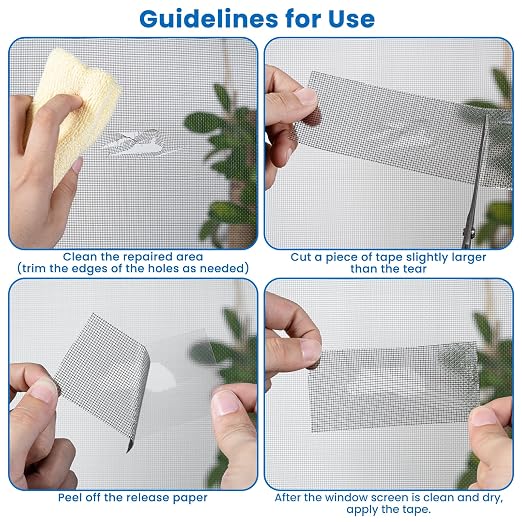 Window Screen Repair Tape 2 in x 20 FT Fiberglass Strong Adhesive Screen Patch, Waterproof Mesh Repair Kit for Window & Door Screen Holes Tears - Black