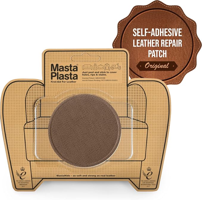 MastaPlasta Premium Leather Repair Patch – 3 Inch Tan Circle – Self‑Adhesive, Upholstery‑Grade, Ready‑to‑Use. Your Professional DIY Repair for Couches, Car Interiors, Bags and More