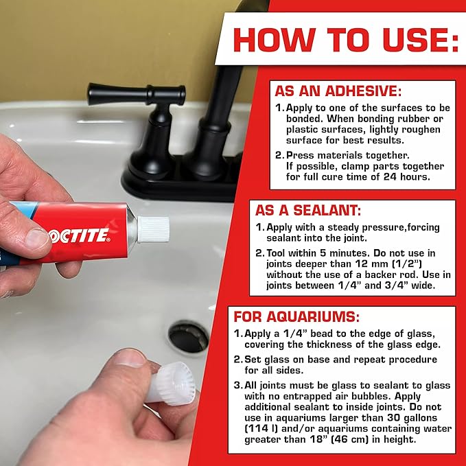 Loctite Silicone Sealant, Clear, 2.7 fl oz Tube, 6 Pack - 100% Waterproof Sealant for Glass, Ceramic, Wood, Plastic & More