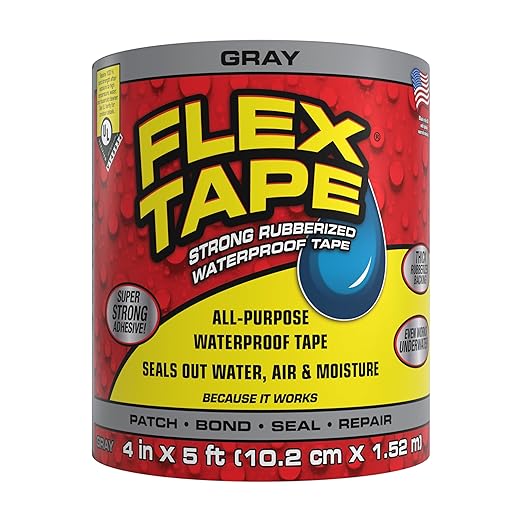 Flex Tape, Original Thick Flexible Rubberized Waterproof Tape - Seal and Patch Leaks, Works Underwater, Indoor Outdoor - Home RV Roof Plumbing and Pool Repairs, Gray, 4 in x 5 ft, Pack of 1