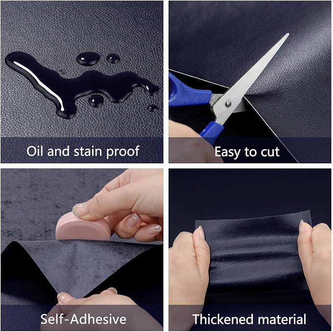 Leather Repair Patch 15.7x240 inch Large Self-Adhesive Leather Repair Tape Vinyl Leather Repair Kit for Sofa Car Seats Chairs Shoes Bags Damaged Leather Furniture (Navy Blue)