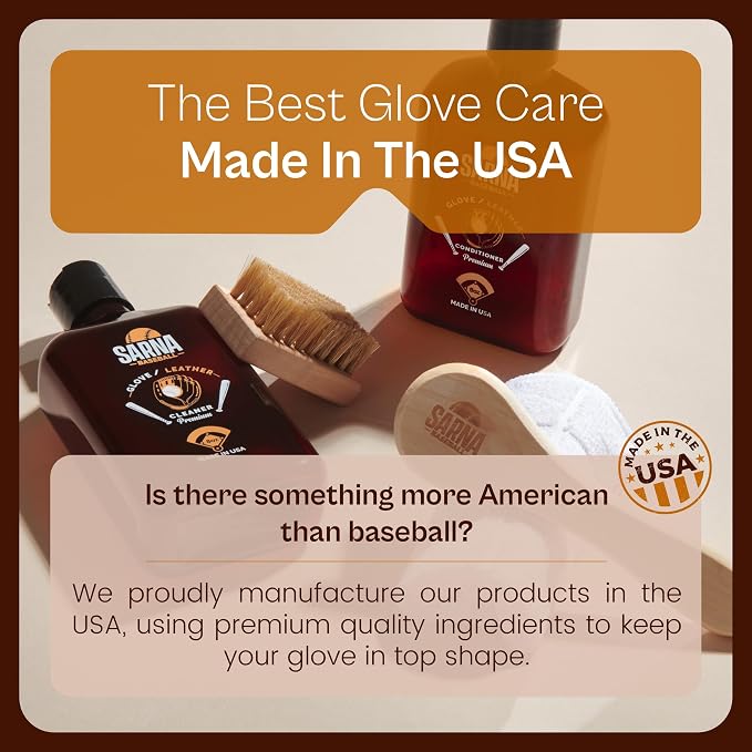 SARNA BASEBALL Glove Conditioner, Liquid, 8 Oz – Break in Faster, Keep Leather Maintained – Glove Conditioner for Mitts, Softball, & Baseball Gear Made in USA