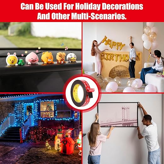Double Sided Tape Heavy Duty, Waterproof Mounting Foam Tape, 16.5ft Length, 1.57in Width, High Temperature Resistant Adhesive Tape for Car, LED Strip Light, Office Decor, Uses VHB 5952 Raw Material