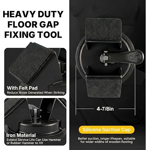 Floor Gap Fixer Tool Heavy Duty 45°Striking Surface Floor Gap Repair Tool Made of Iron & Enhanced Suction Cup with Slot Cutter and 5pcs Sticky Pads for Fixer Laminate/Vinyl Flooring Tools