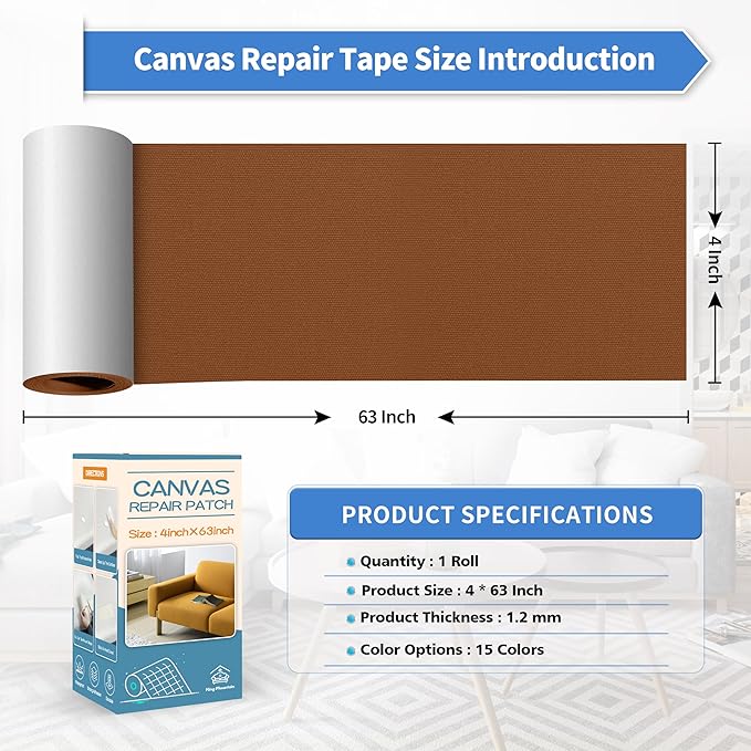 KING MOUNTAIN Canvas Repair Tape,Outdoor Gear Patch, 4×63 Inches,Waterproof,Self-Adhesive for Repairing Boat Covers,Sun Shades,Sofas,Tents,Lounge Chairs,Awnings (Brown1.0)
