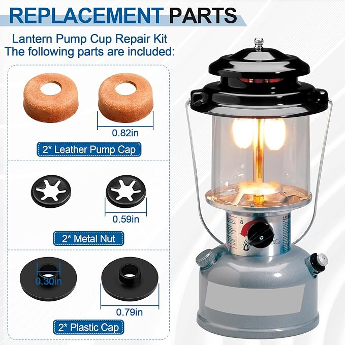3000005094 Compatible Replacement Pump Cup Kit for Coleman Lanterns & Stoves – Includes Leather Pump Caps, Metal Nuts, and Plastic Caps for Airtight Seal