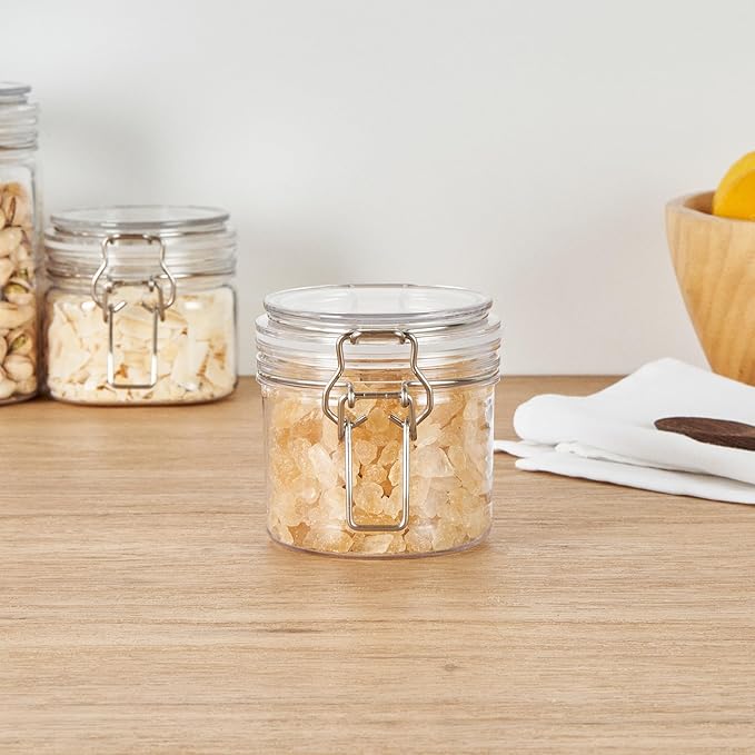 Restaurantware Food Container 2 Count 11.9 oz Plastic Airtight HInged Lid Jar Storage Canister Clear Wide Mouth
