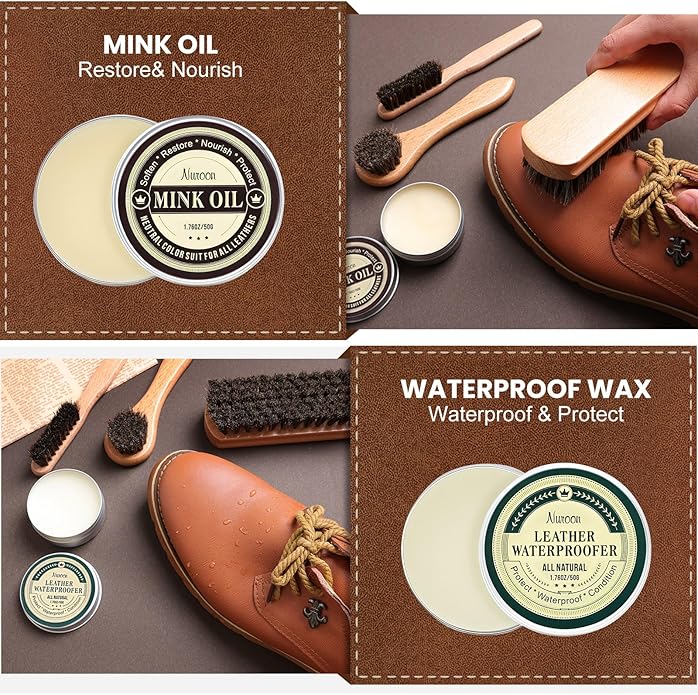 Nuroon Leather Boots Care Kit- Leather Cleaner Boots Shoes Cleaning Kit, Saddle Soap,Mink Oil and Wax Waterproofer