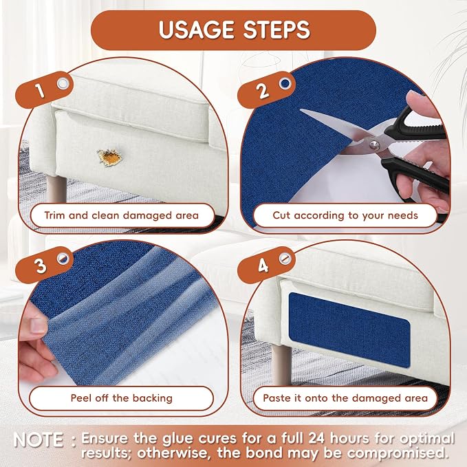 Linen Fabric Repair Tape 4x79 Inch, Self Adhesive Couch Patch Repair Fabric Tape for Furniture, Linen Patch Kit for Couch, Carpet, Upholstery, Chair, Sofa, Pillows, Bag (Coarse, Navy Blue)