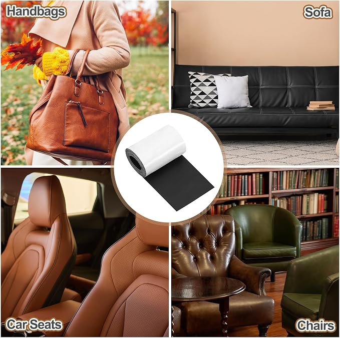MECCANIXITY Leather Repair Patch 3"x60" Self-Adhesive Leather Vinyl Repair Tape Kit for Furniture Couches Sofa Chair Car Boat Seats Jackets, Black