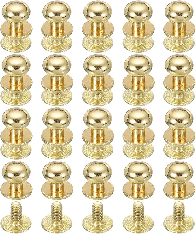 PATIKIL 9 mm Leather Rivets, 20 Sets Ball Head Stud Screw Back Round Head Button Chicago Screw Nipple Stud Rivet for Leather DIY Craft Handbag Belt Repairs, Gold Tone