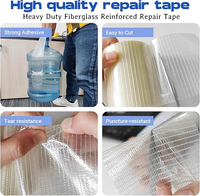 5 in x 39FT RV Awning Repair Tape Kit – Heavy Duty Waterproof Tear Repair Patch for Tarp, Canvas, Tent, Fabric, Canopy, Boat Covers, Sail – Clear Reinforced Fiberglass Repair Tape