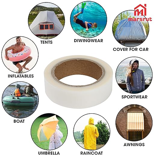 Tent Seam Tape, 2 Rolls, Total 131 Feet, Waterproof Tent Tape Repair, Iron On Hot Melt Seam Sealing, Clear Fusible Adhesive Tape for Fabric, Outdoor Camping Gear, Awning, Raincoats & Sportswear