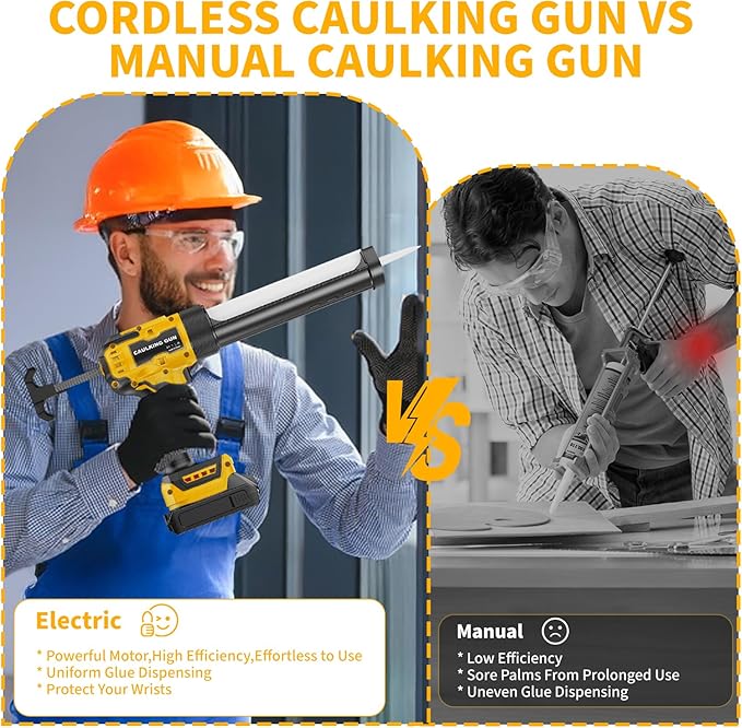 Cordless Caulking Gun Compatible with Dewalt 20V Max Battery,10 OZ Electric Caulk Gun with LED Light, LCD Display, 6 Adjustable Speeds for Floor, Wall Tile Filling, Yellow (No Battery)