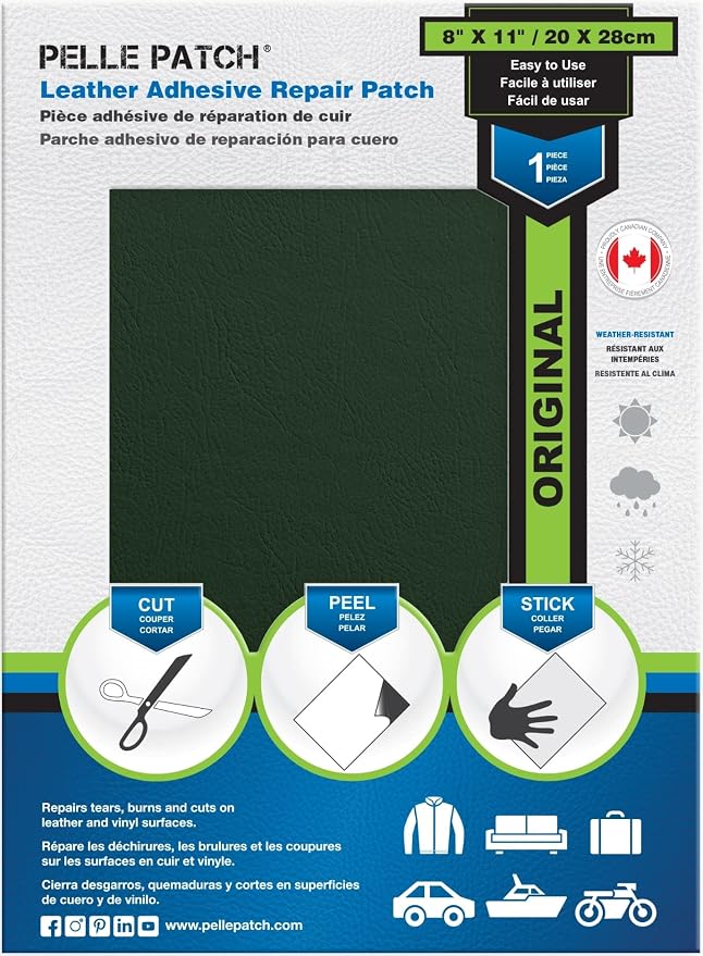 Leather Repair Kit for Car Seat - 25 Colors Available - Original 8x11 - Medium Green