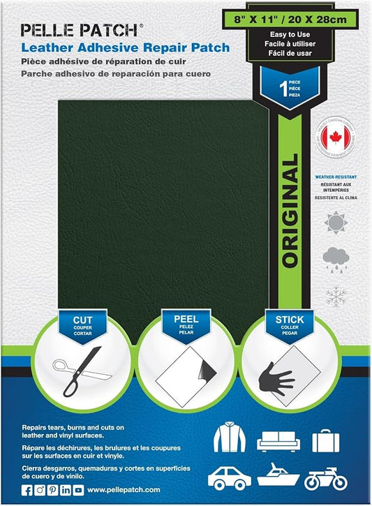 Leather Repair Kit for Car Seat - 25 Colors Available - Original 8x11 - Medium Green