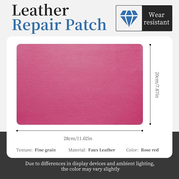 Fadoub Leather Repair Patch Tape Self-Adhesive, 8x11In Heavy Duty Vinyl Patch, Leather Repair Kit for Furniture, Sofa, Couch, Office Chair, Car Seat, Car Interior(Rose Red-Fine Grain)