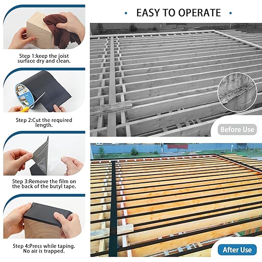 Joist Tape for Decking 6inch×50ft 2 Pack, Weather-Resistant Deck Joist Tape,Waterproof Seal Antiseptic Butyl Joists Tape Self-Adhesive for Wood Decks Beams Roof