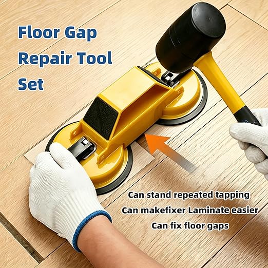 Floor Gap Fixer Tool Enhanced Suction Cup 45°Striking Surface Floor Laminate Flooring Tools with Suction Cup and Mallets and 6pcs Sticky Pads Slot Cutter for Vinyl Flooring Repair Tool (Yellow)
