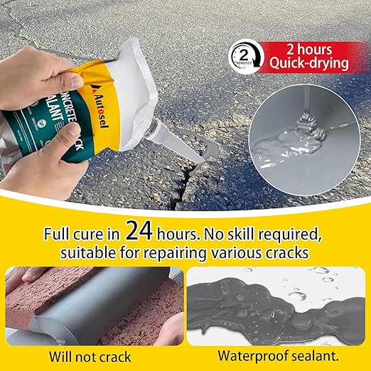 Concrete Crack Filler, Self-Leveling Cement Crack Filler, Fast-Drying Waterproof Concrete Repair Sealant, Durable Asphalt & Driveway Crack Filler for Sidewalk, Patio & Expansion Joint Repair — 4 PCS