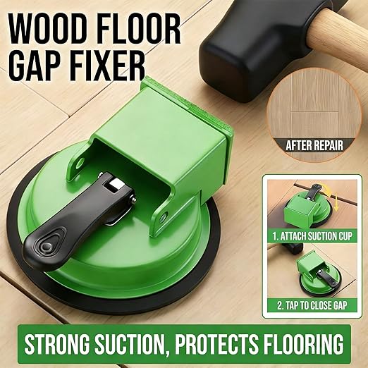 Floor Gap Fixer Tool with Vacuum Suction Cup, Heavy Duty Gap Repair Tool with 4 Reusable Sticky Pads for Laminate, Hardwood, Tile & PVC Floors (Green)