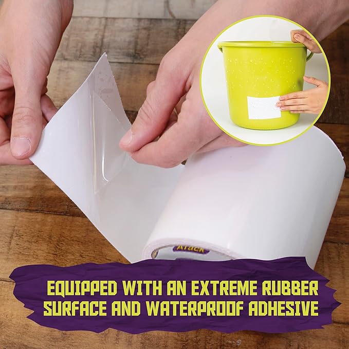 ATack Waterproof Patch and Seal Tape, White, 4 Inches x 10 Feet, Water Barrier Tape for Stop Leak Repair on Pipes, Chimney, Roof, Boat, and HVAC