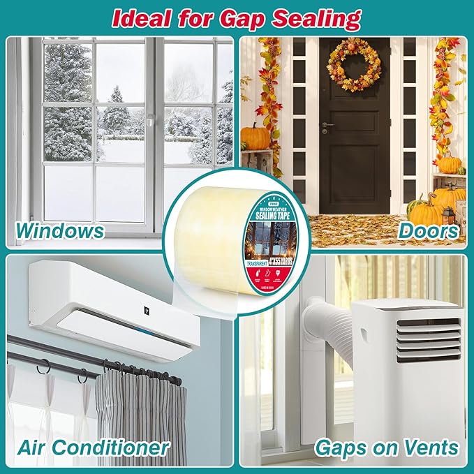 1Pack Window Weather Sealing Tape, 4in x 55y,Clear Waterproof Repair Tape, Window Insulation Tape for Doors Windows and Shower Glass Gaps,No Residue