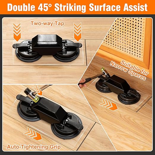 Floor Gap Fixer Tool, Heavy Duty Suction Cup with 45° Double Sided Striking Surface, Floor Repair Tool with Sticky Pads & Hammer for Wood, Vinyl, Laminate Planks Fixing