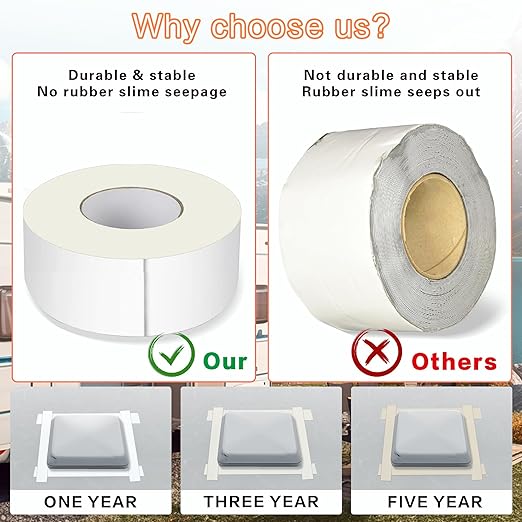 Rv Roof Tape White 2 Inch X 50 Feet, Waterproof Repair Sealant Tape UV-Resistant & Weatherproof Rv Awning Repair Tape for Window, Vent, Boat Sealing, Truck Camper Roof Patch kit Metal Roof Sealant
