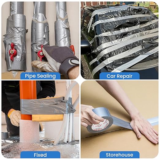 3-Pack Silver Duct Tape Heavy Duty 2 Inch x 30 Yards, Waterproof Industrial Strength Adhesive Tape for Indoor Outdoor Repairs, Sealing, Tear by Hand & No Residue