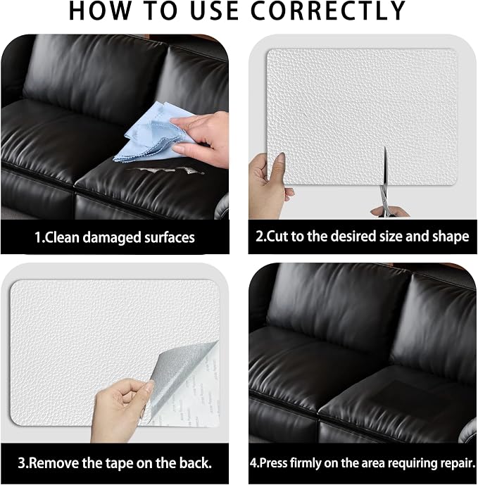 Self Adhesive Leather Repair Patch,8x12 inch Vinyl Repair Kit,Leather Repair Kit for Furniture,Car Seat,Couch,Office Chair,2 Pcs White