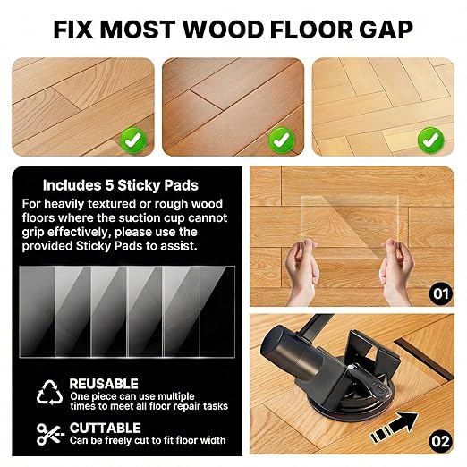 Floor Gap Fixer Tool Heavy Duty 45°Striking Surface Floor Gap Repair Tool Made of Iron & Enhanced Suction Cup with Slot Cutter and 5pcs Sticky Pads for Fixer Laminate/Vinyl Flooring Tools
