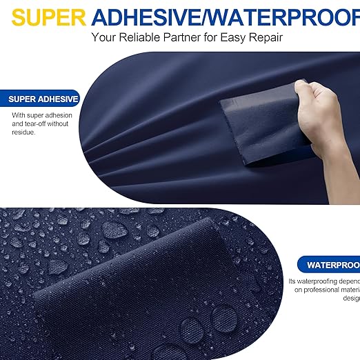 Fabric Repair Tape, Self Adhesive Canvas Repair Patch, Waterproof Outdoor Canvas Tape/Patch Kit for Sun Shades Clothing Tent Awnings Boat Cover Couches Dark Blue 4x71 inch