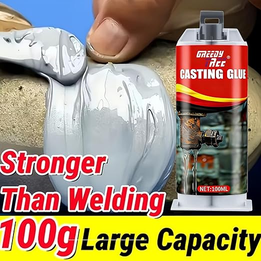 Casting Glue - High Strength Metal Repair Epoxy, Heat Resistant Waterproof Permanent Bond for Pipe Leaks, Cast Iron, Stainless Steel, Plastic & Automotive Repairs, with Mixing Nozzles