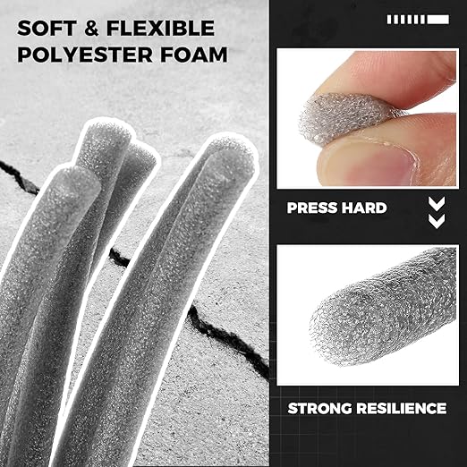 MotiMind 1/2 Inch x 200 ft Foam Backer Rod for Gaps Joints Concrete Crack Filler Caulk Saver Bulk Foam Backing Rod Concrete Filler Rope for Weather Stripping Door Seal(Gray)
