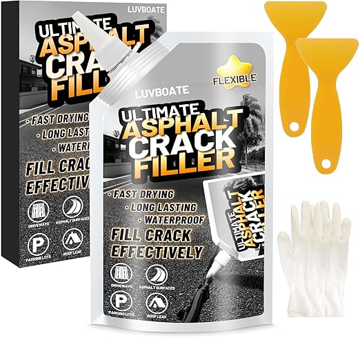 Asphalt Crack Filler, 1.5LB High Elasticity Driveway Crack Filler, Self Leveling Waterproof Repair Sealant for Driveway, Walkway, Road, Blacktop Concrete Joint, Indoor & Outdoor - Black (24.7oz)