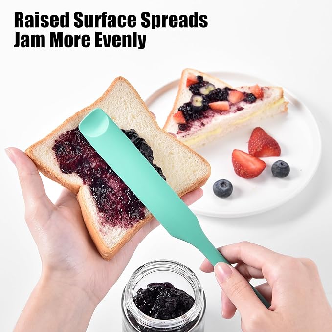 Doosu Silicone Jar Scraper Spatula, 600°F Heat Resistant Rubber Scraping Tool for Jam Nut Butter Sourdough, Flexible Skinny Cream Spreader Long Slim Kitchen Spurtle for Jar Blender Bottle (Aqua Sky)
