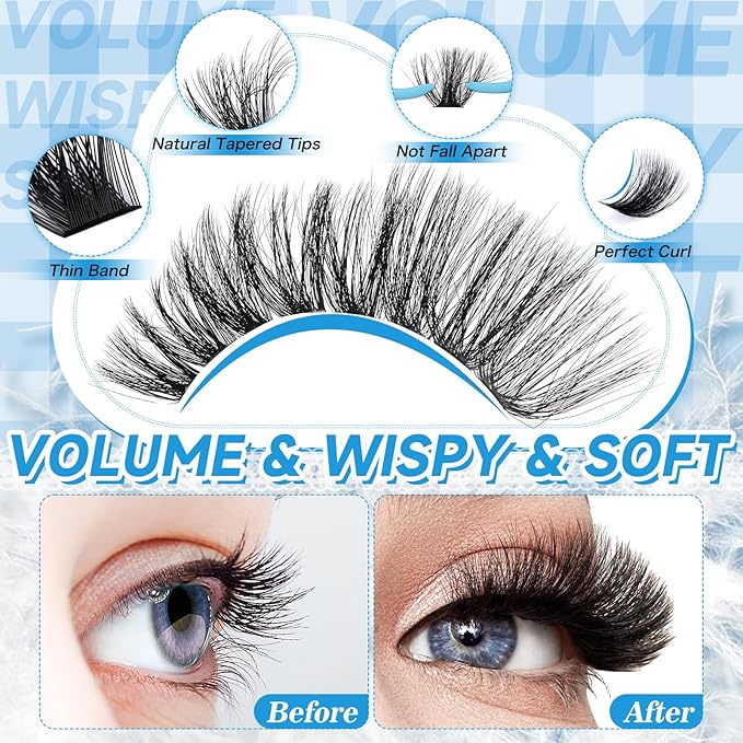 Lash Clusters Kit 80D+100D Lash Clusters with Spikes 3D Volume Eyelash Clusters Lash Extension Kit With Lash Bond And Seal Lash Tweezers （80D+100D,10-18mm)