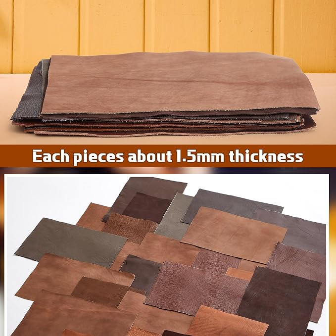 Amylove 30 Pcs Genuine Leather Scraps for Craft 12 x 7.8 Inch Tooling Leather Sheets Material(Brown)
