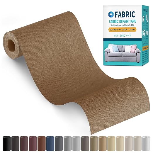 Fabric Repair Tape, Self-Adhesive Couch Patch Repair Fabric Patches for Furniture, Couch Repairing Kit Tape for Upholstery, Carpets, Chairs, Sofas, Pillows Microfiber Velvet 4x79 Inch Brown