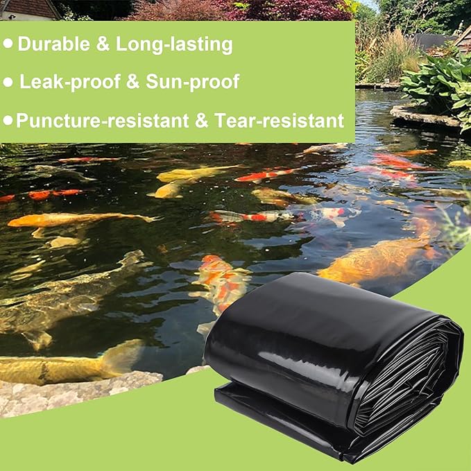 Adroiteet 20 x 20 FT Pond Liner, 20 Mil Fish Pond Liner Pond HDPE Liner, Pond Liners for Outdoor Ponds, Koi Ponds, Garden Fountain, Waterfall