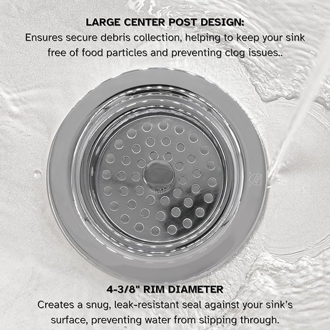 Westbrass D214-26 3-1/2" Post Style Large Kitchen Sink Basket Strainer, Polished Chrome